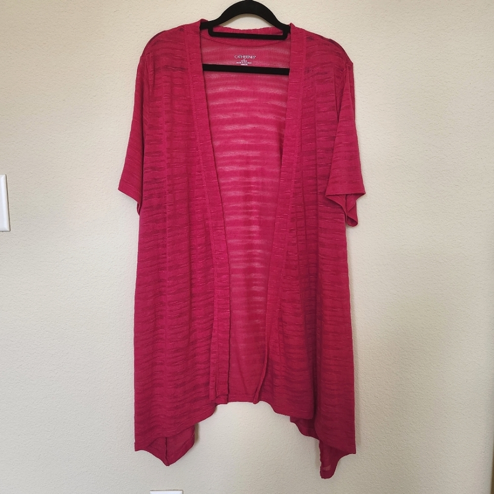 Catherines Womens Open Cardigan Lightweight Sweater Shaw Hot Pink Sheer 0X - Picture 2 of 10